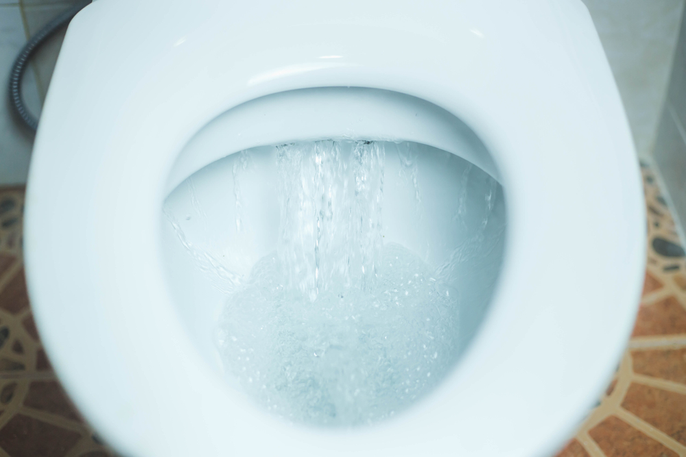 Chasse d'eau wc suspendu avec eau qui coule tout le temps et mécanisme qui  pousse dans le vide - 